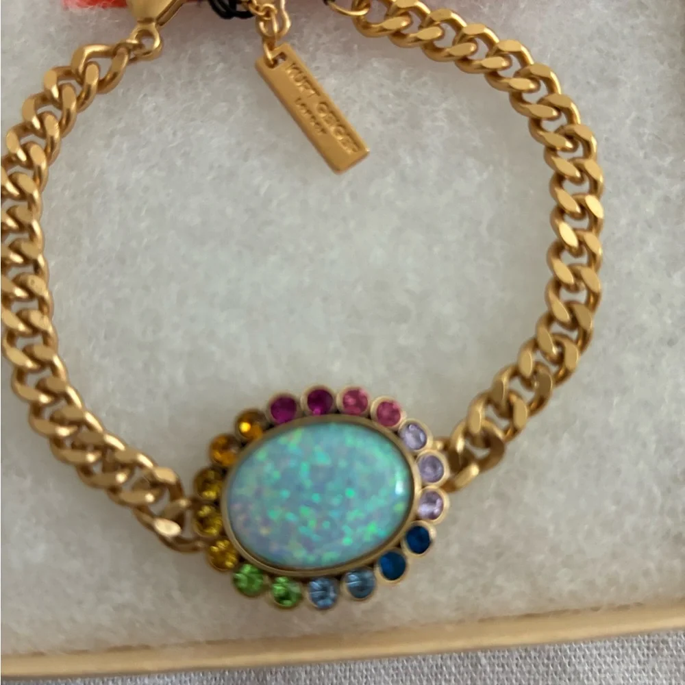 Kurt Geiger Gold Bracelet with Opal and Rainbow Gems - Picture 6 of 7